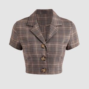 plaid notched crop top // cider // tan